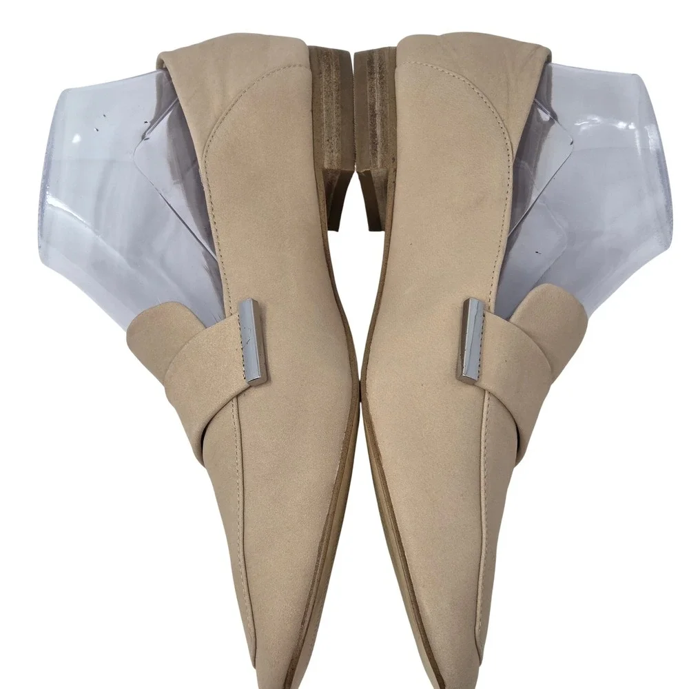 Gianni Bini Womens Tan Beige Leather Square Toe Loafer Flats Size 8M Accents